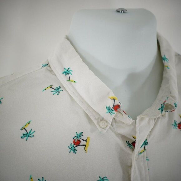 American Eagle Cream Palm Tree Seriously Soft Medium Short Sleeve Button Down - Picture 3 of 10